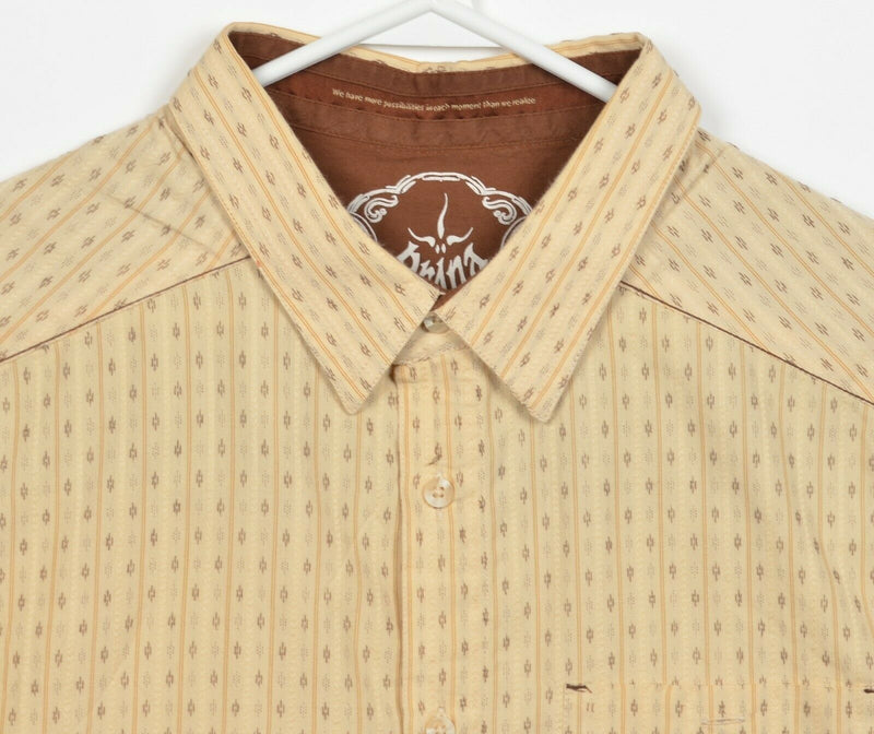 Prana Men's Large Yellow Geometric Organic Cotton Poly Blend Button-Front Shirt