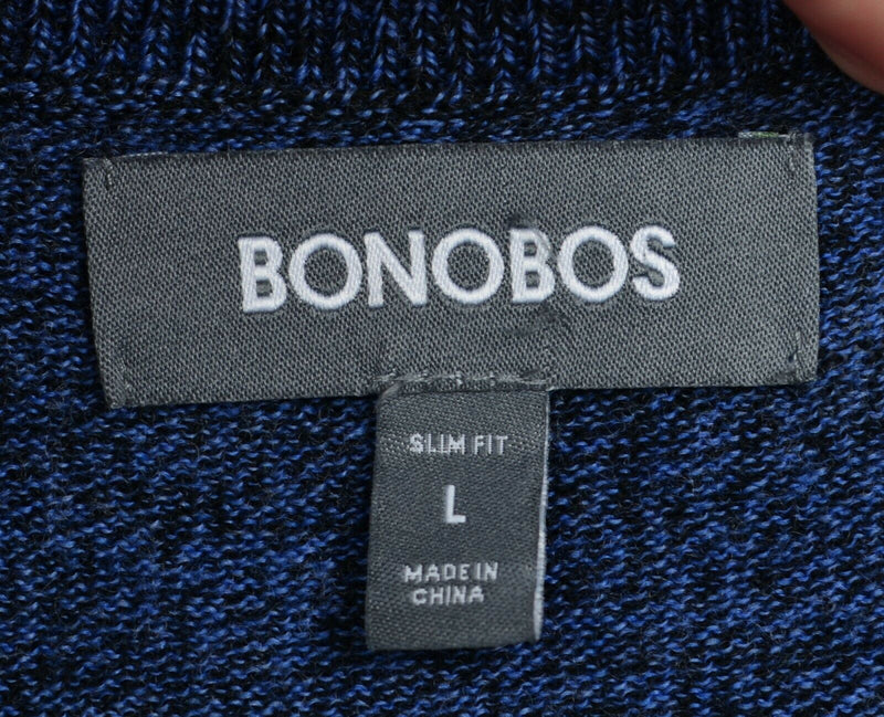 Bonobos Men's Large Slim Fit 100% Merino Wool V-Neck Blue Pullover Sweater