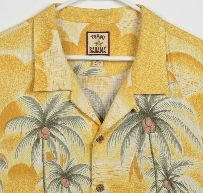 Tommy Bahama Men's 2XL 100% Silk Yellow Floral Sailboats Hawaiian Camp Shirt
