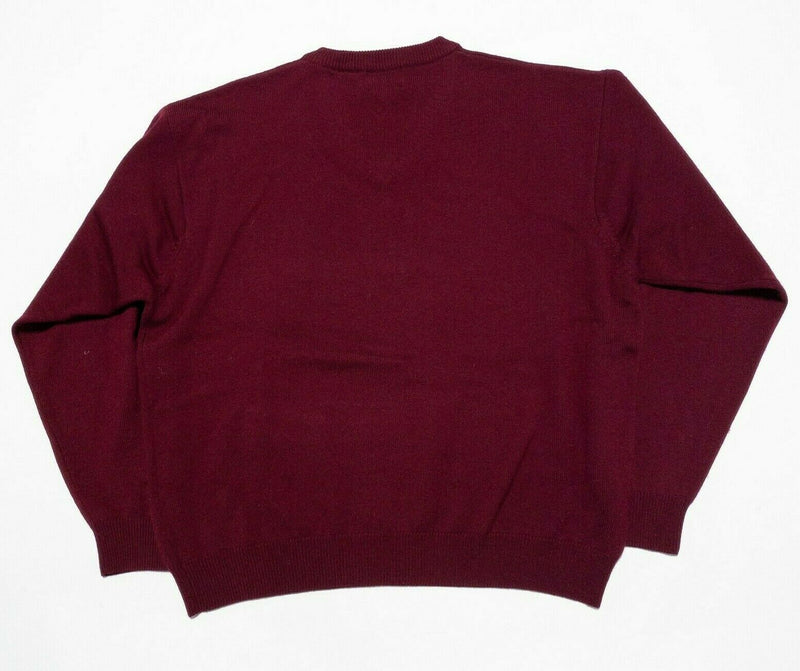 Viyella Men's XL 100% Merino Wool Solid Burgundy Red Pullover V-Neck Sweater