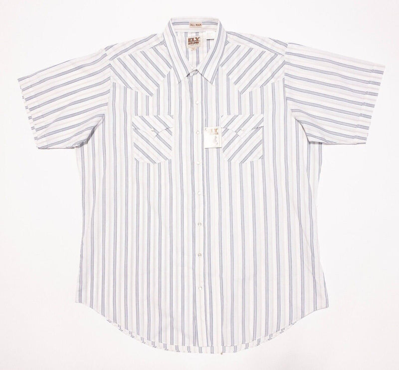 Ely Cattleman Pearl Snap Shirt 2XLT Mens Big Man White Stripe Western Rockabilly
