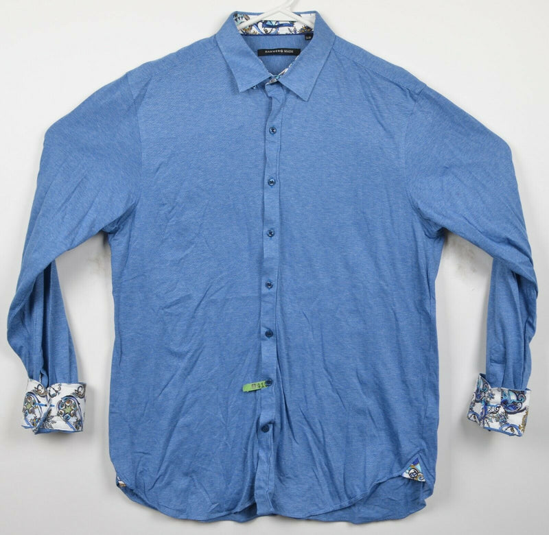 Hammer Made Men's 16/41 Slim Fit Flip Cuff Blue Paisley Dress Shirt