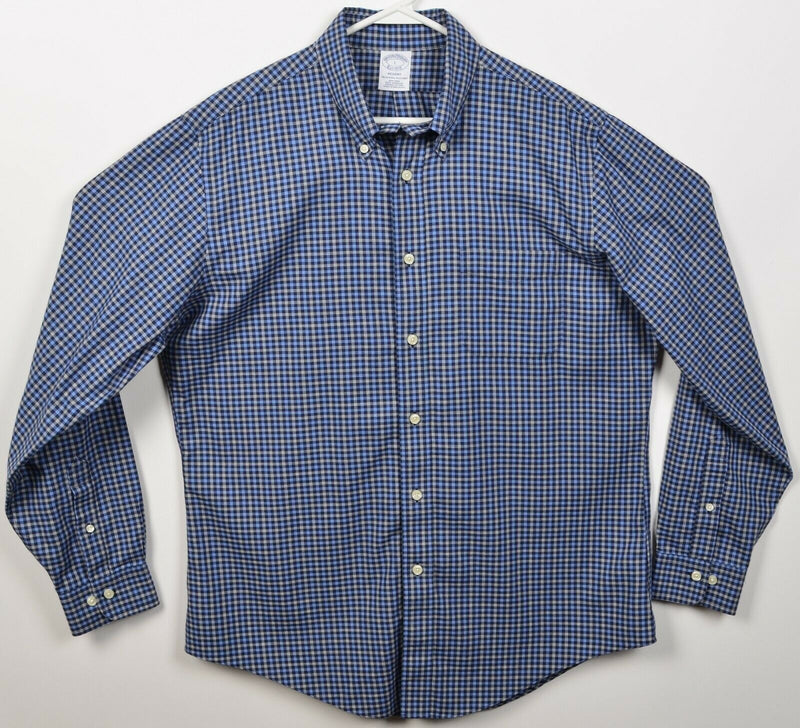 Brooks Brothers Men's Large Blue Gray Check Non-Iron Regent Button-Down Shirt