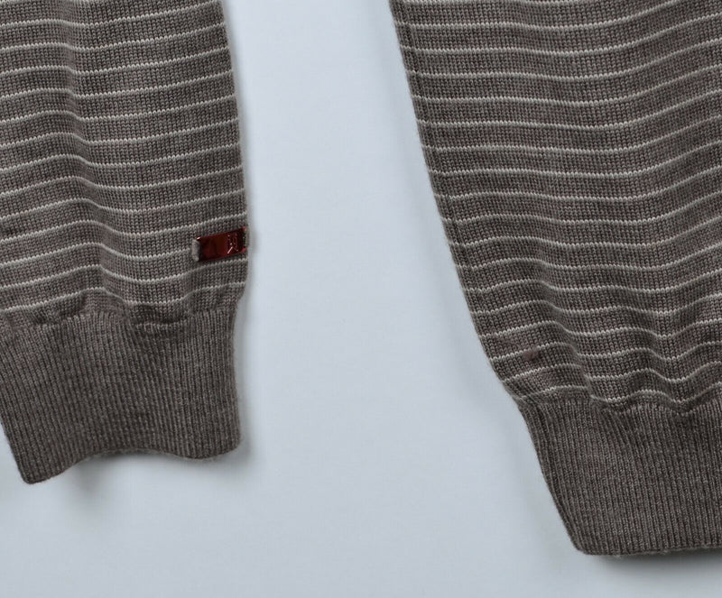 Tiger Woods Men's Large Merino Wool Nike Collared Brown Striped Golf Sweater