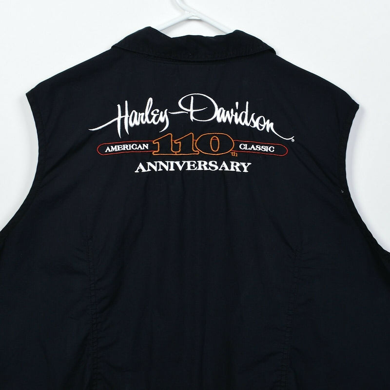 Harley-Davidson Women's 3W Pearl Snap 110th Anniversary Black Sleeveless Top