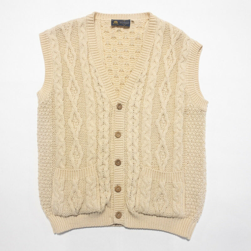 Tivoli Aran Men's XL Cable-Knit 100% Wool Cream Fisherman Irish Sweater Vest