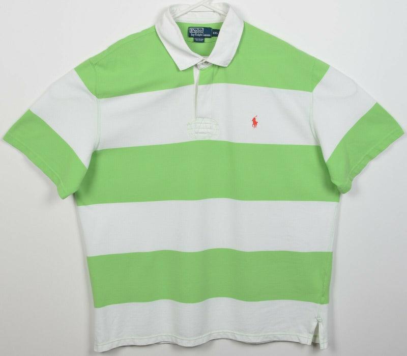 Polo Ralph Lauren Men's 2XL Lime Green White Chunky Striped Rugby Polo Shirt