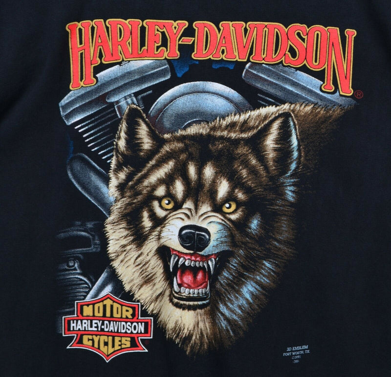 Vtg 1991 3D Emblem Men's Sz Medium Harley-Davidson Wolf Double-Sided T-Shirt