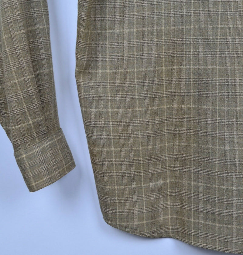 Vintage Barneys New York Men's XL 100% Wool Made in Italy Plaid Stained Shirt