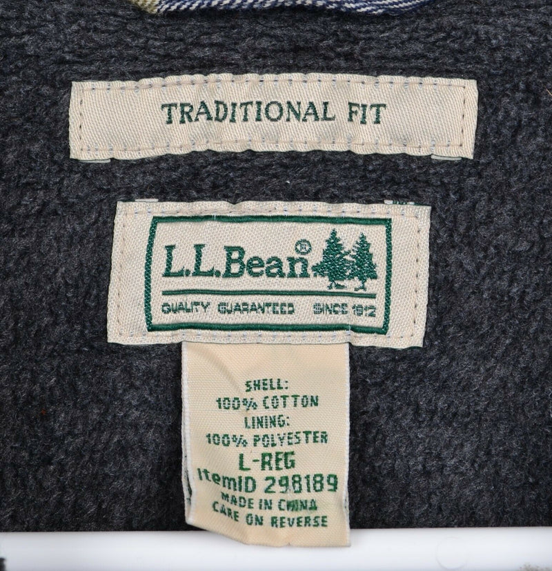 LL Bean Men's Sz Large Fleece Lined Navy Blue Heavyweight Flannel Shirt 298189