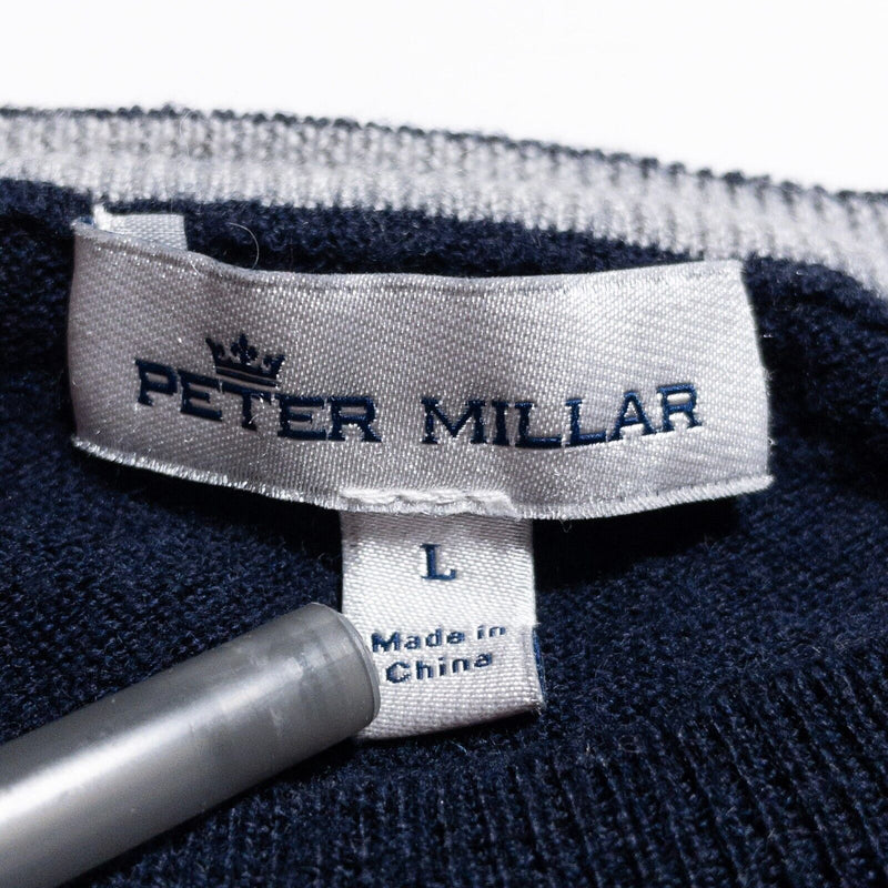 Peter Millar Merino Wool Silk Sweater Men's Large Crown Sport Navy Blue