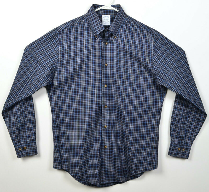 Brooks Brothers Men's Medium Non-Iron Blue Navy Check Regent Button-Down Shirt