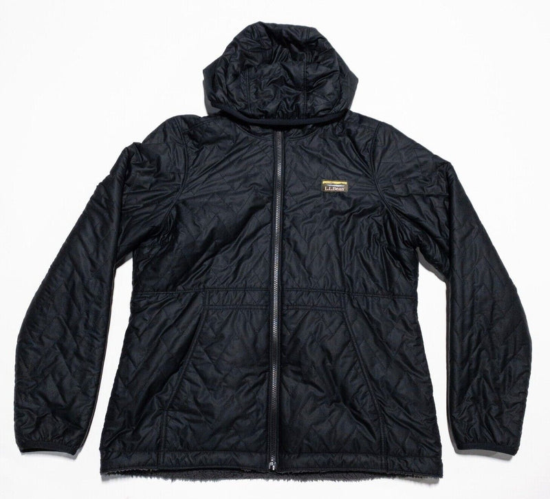 L.L. Bean Reversible Jacket Women's Medium Primaloft Full Zip Hooded Black Gray