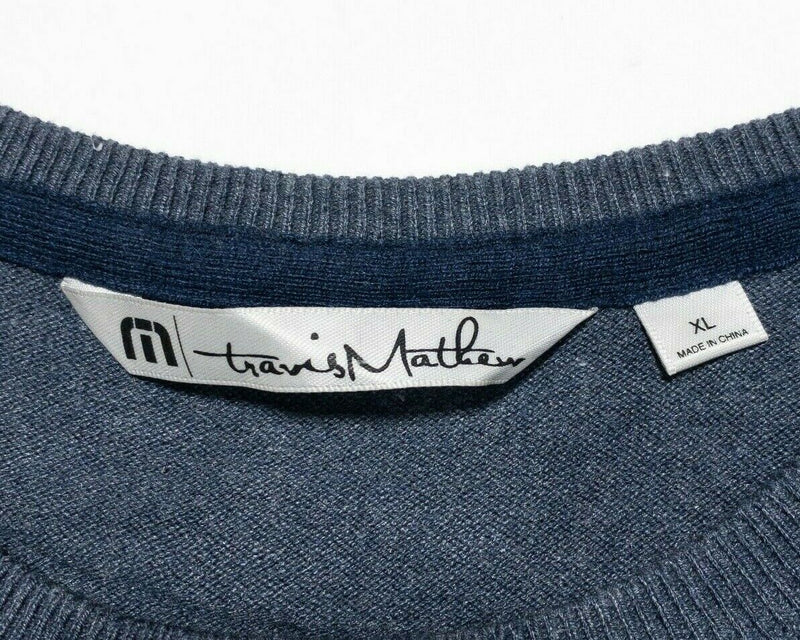 Travis Mathew Men's XL Rayon Cashmere Blend Blue Colorblock Crewneck Sweater