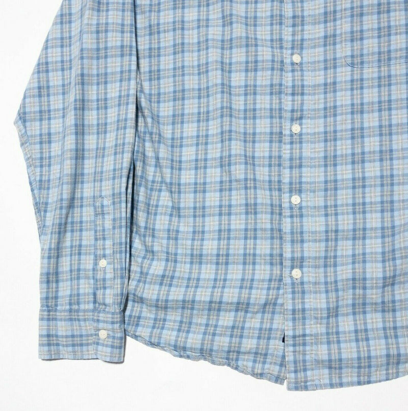 Faherty XL Shirt Men Long Sleeve Button-Front Blue Gray Plaid