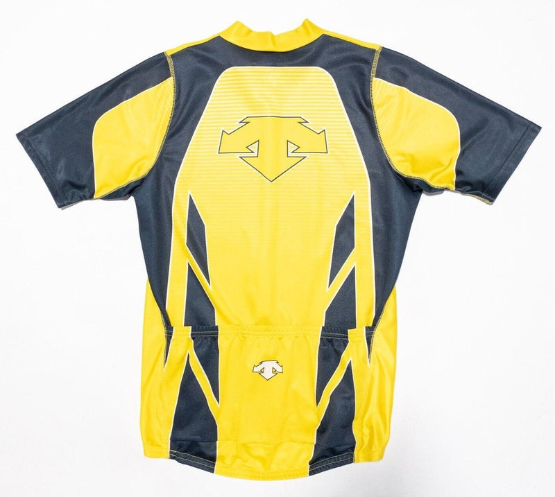 Descente Cycling Jersey Medium Men's Yellow Black Short Sleeve Logo 3/4 Zipper