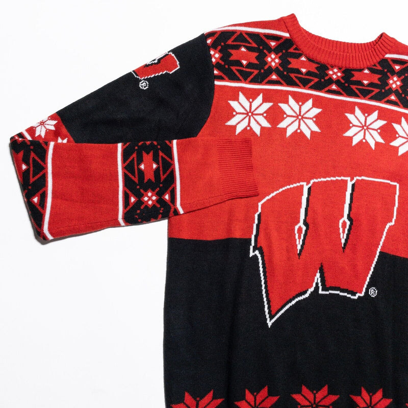 Wisconsin Badgers Christmas Sweater Adult Medium Fair Isle Knit Pullover Red