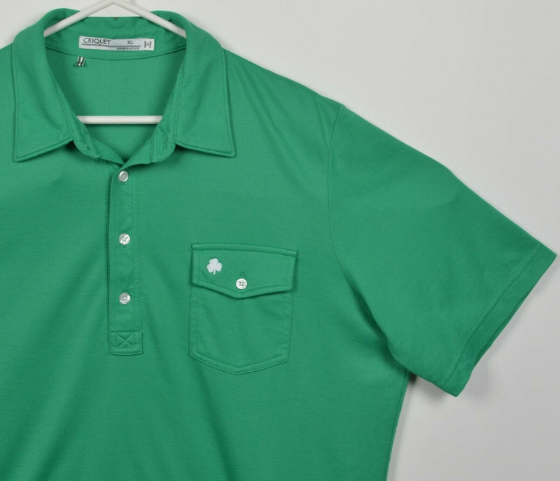 Criquet Men's XL Shamrock Pocket Solid Green Cotton Blend Golf Casual Polo Shirt