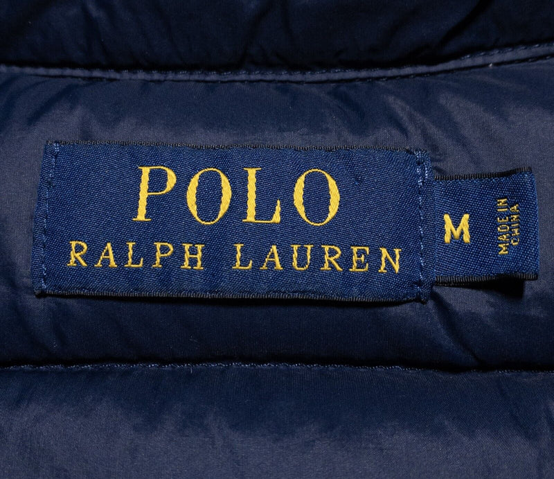 Polo Ralph Lauren Down Puffer Vest Men's Medium Navy Blue Full Zip Preppy Pony