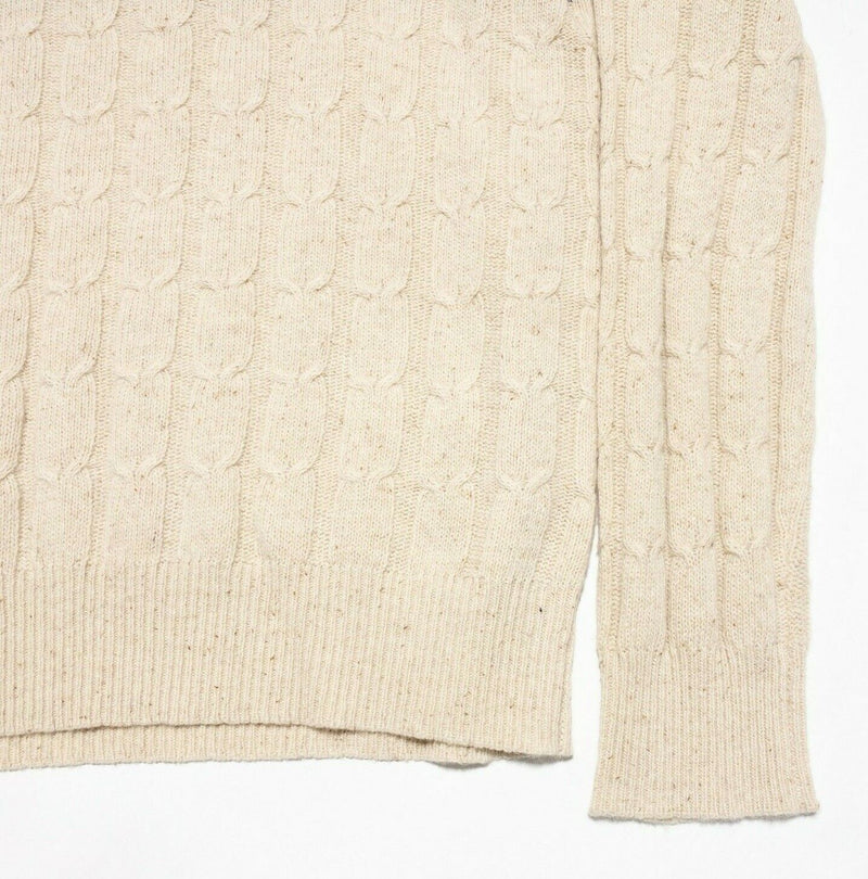 VINCE. Sweater Men's Large Wool Blend Cable-Knit Cream Striped V-Neck Pullover