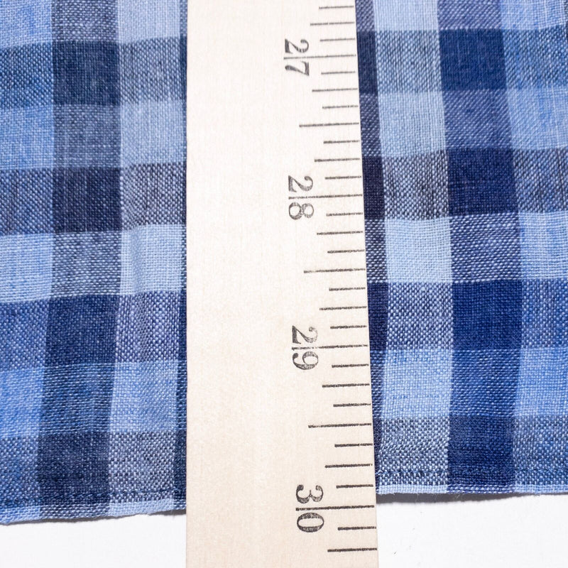 Paul Stuart Linen Shirt Men's Medium Blue Check Button-Down Long Sleeve