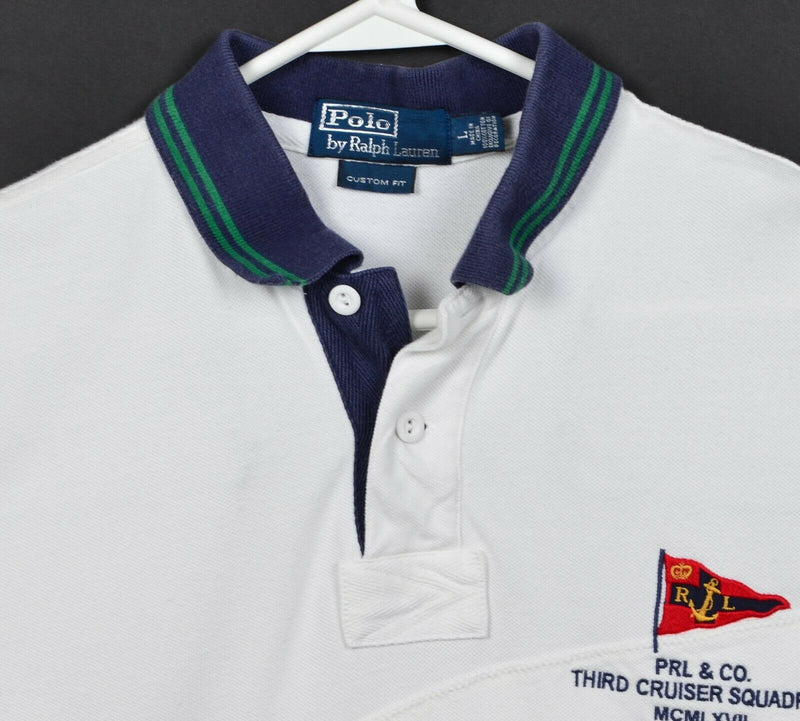 Polo Ralph Lauren Men's Large Big Print Third Cruiser Squadron Heavy Polo Shirt