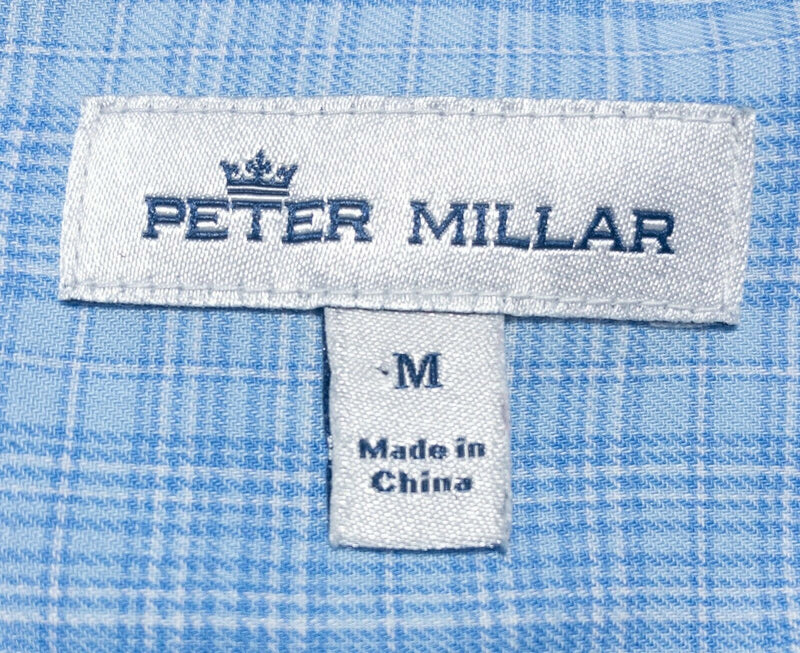 Peter Millar Crown Sport Men's Medium Blue Plaid Cotton Poly Viscose Blend Shirt