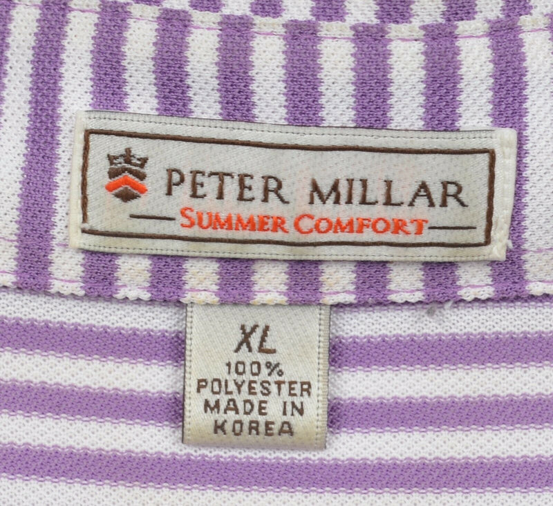 Peter Millar Men's Sz XL Summer Comfort Purple White Striped Golf Polo Shirt
