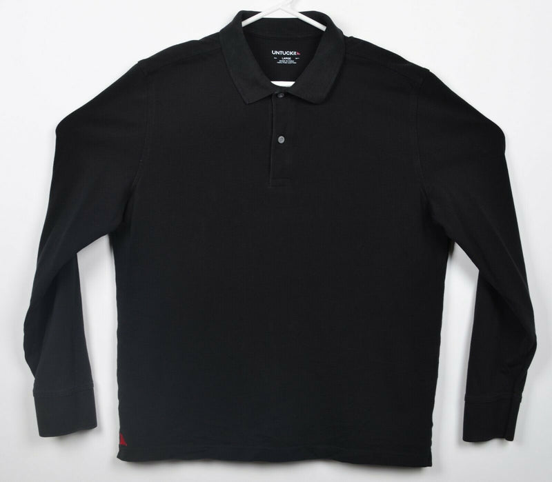 UNTUCKit Men's Large Solid Black Pima Cotton Long Sleeve Polo Shirt