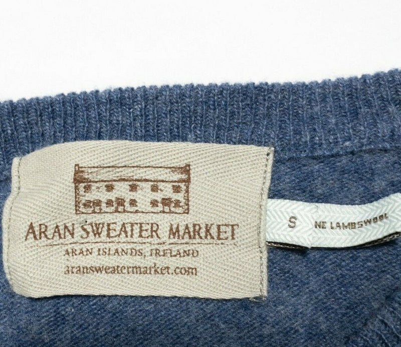 Aran Sweater Market Sweater Women's Small Lambswool V-Neck Blue Pullover Irish