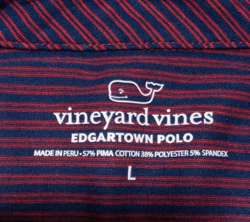 Vineyard Vines Edgartown Polo Large Mens Shirt Long Sleeve Red Blue Stripe Whale