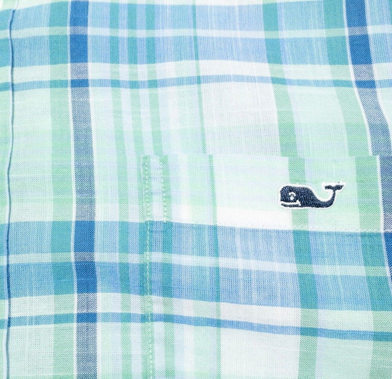 Vineyard Vines Large Mens Tucker Shirt Long Sleeve Green Blue Plaid Preppy Whale