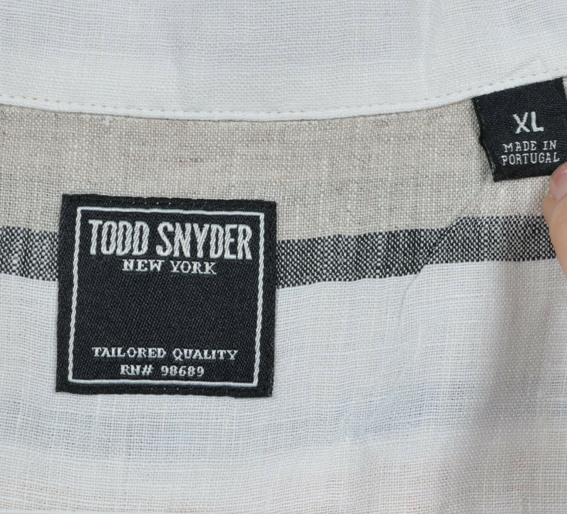 Todd Snyder Men's XL 100% Linen Red Gray Striped Loop Collar Button-Front Shirt