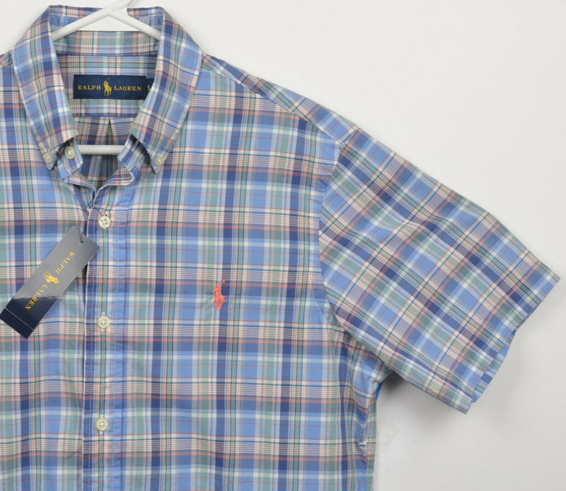 Polo Ralph Lauren Men's Small Blue Green Plaid Pony S/S Button-Down Shirt