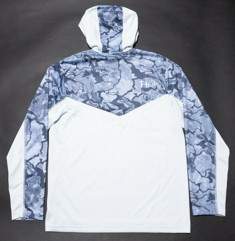 Huk Fishing Performance Hoodie Wicking Sun Shirt Blue White Men's Medium