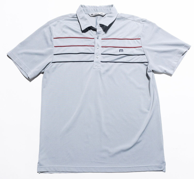 Travis Mathew Golf Polo Shirt Men's Large Gray Chest Stripe Wicking Stretch