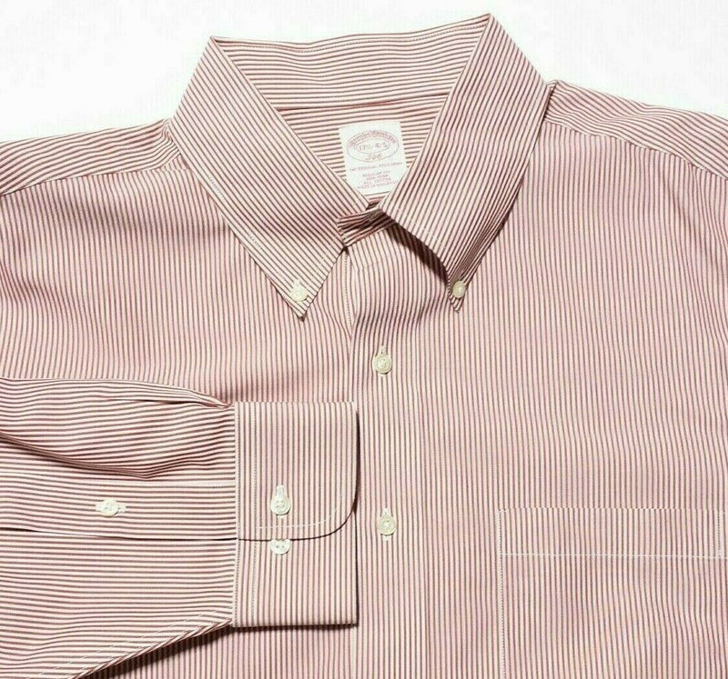 Brooks Brothers Men's 17.5 Red Striped Non-Iron Button-Down Dress Shirt