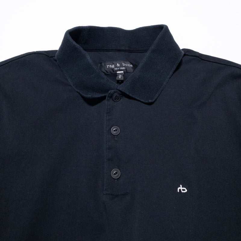 rag & bone Polo Shirt Men's Large Black Solid Logo Short Sleeve New York