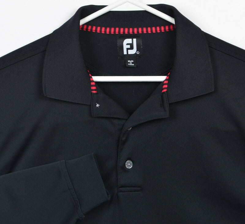 FootJoy Men's Large Solid Black FJ Golf Wicking Polyester Long Sleeve Polo Shirt
