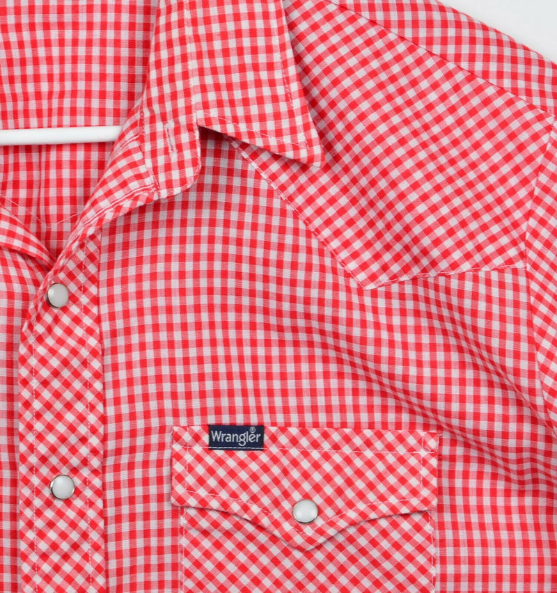 Vtg 70s Wrangler Men's Sz Large Pearl Snap Red White Gingham Check Plaid Shirt