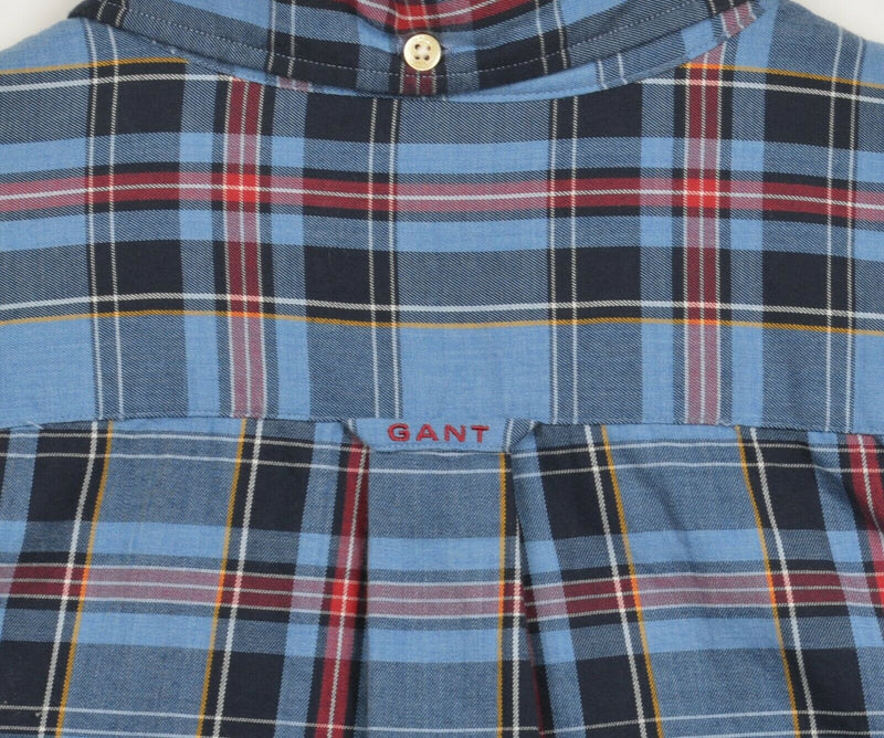 GANT Men's Medium Regular Fit Newport Twill Blue Red Plaid Button-Down Shirt