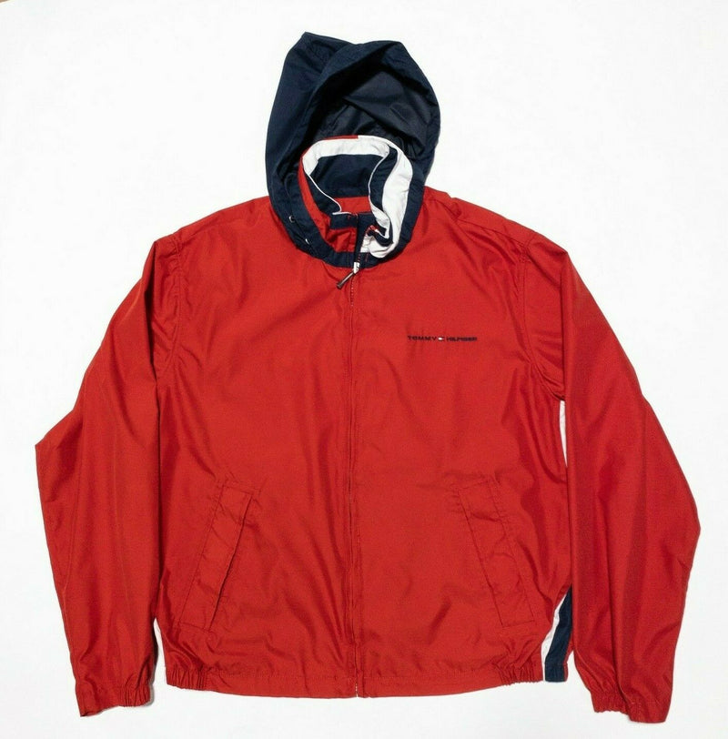 Vintage Tommy Hilfiger Windbreaker Jacket Men's Large 90s Hooded Red Flag