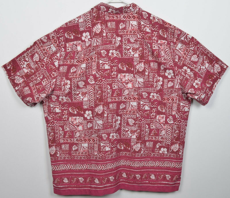 Tommy Bahama Men's 2XL Silk Polyester Blend Red Geometric Hawaiian Aloha Shirt