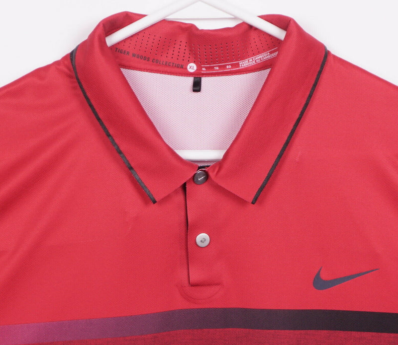 Tiger Woods Collection Men's XL Nike Golf Red Striped Snap Vented Polo Shirt