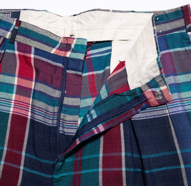 Vintage 80s Polo Ralph Lauren Plaid Shorts Men's 34 Colorful Pleated Made in USA