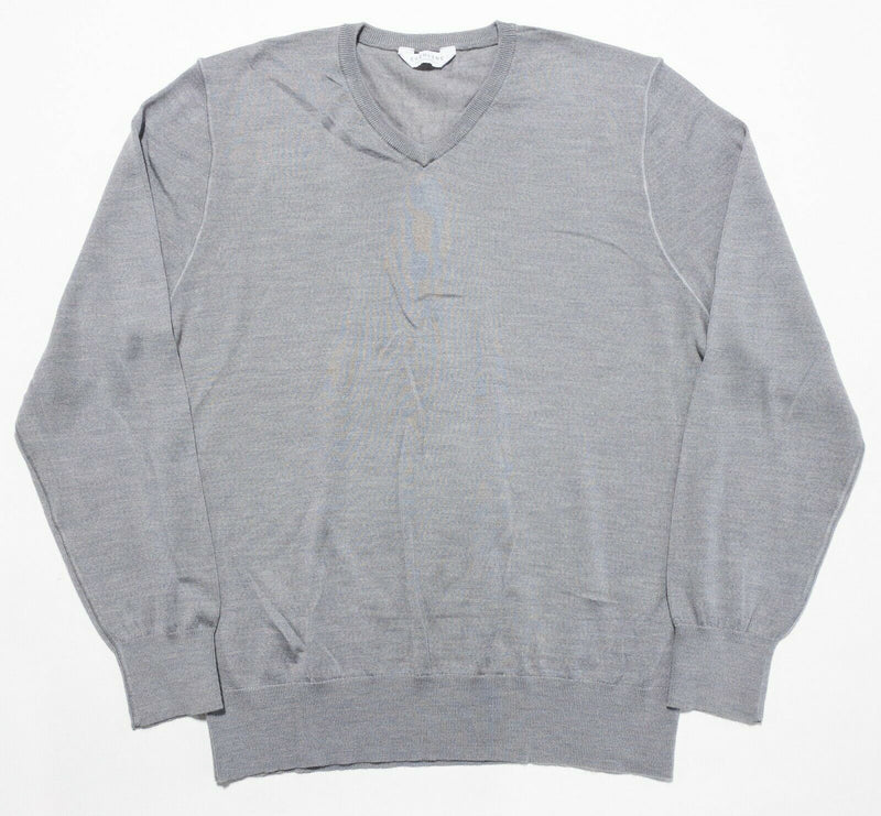 Everlane Men's XL 100% Wool Solid Gray V-Neck Tight-Knit Pullover Sweater