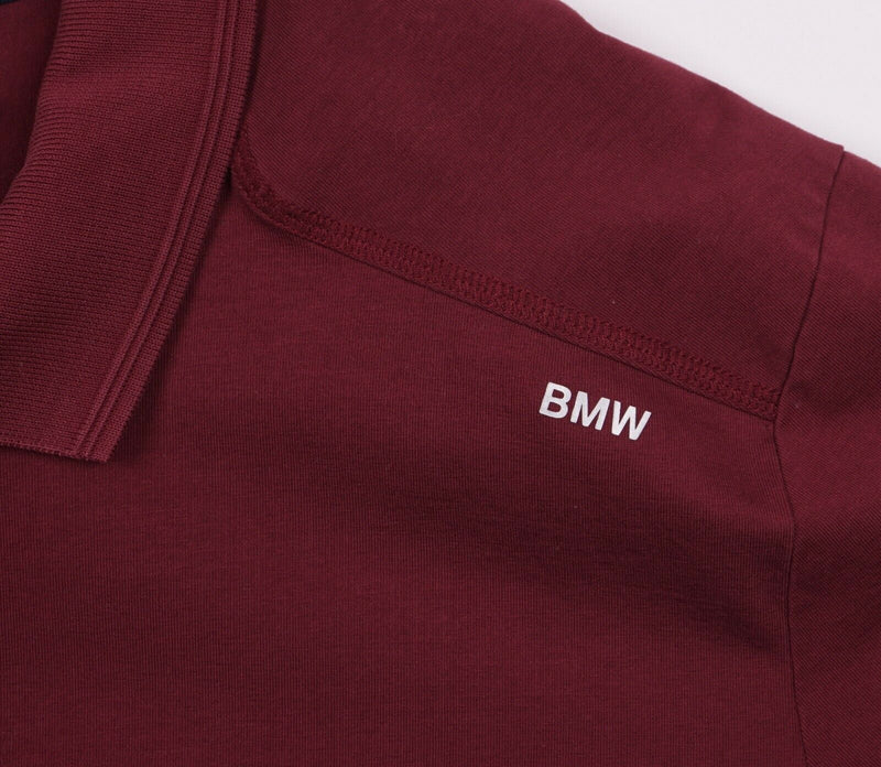 BMW Men's Sz 2XL Zip Collar Solid Maroon Autos Car Short Sleeve Polo Shirt