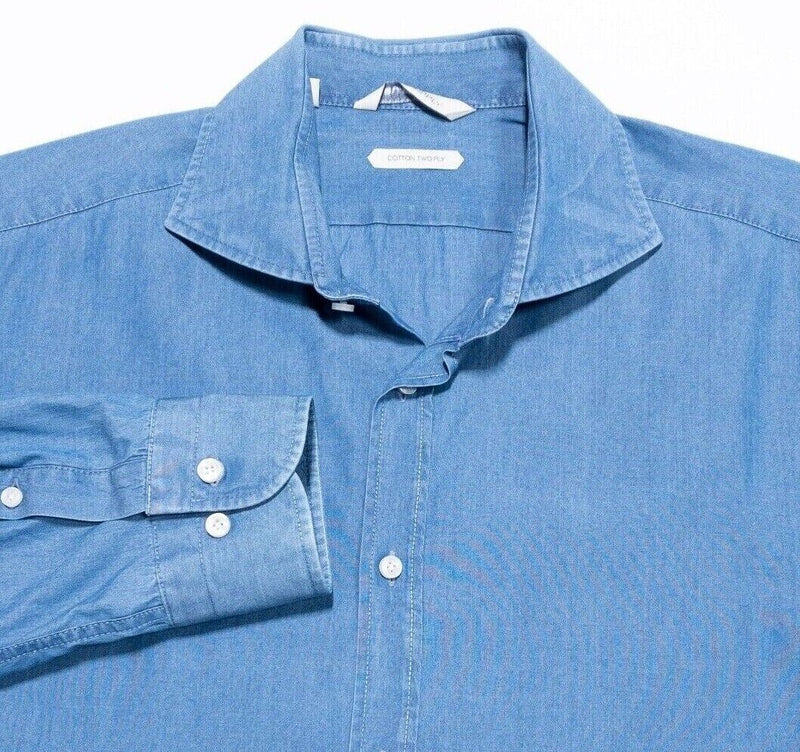 Suitsupply Denim Shirt 16.5/42 Men's Spread Collar Indigo Blue Dress Casual