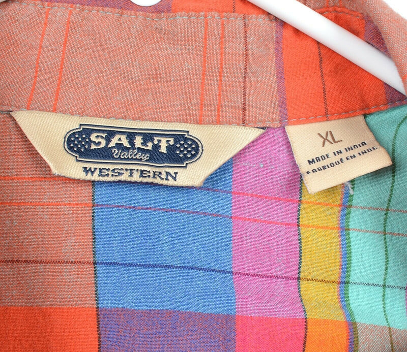 Salt Valley Western Men's Sz XL Pearl Snap Multi-Color Plaid Rockabilly Shirt
