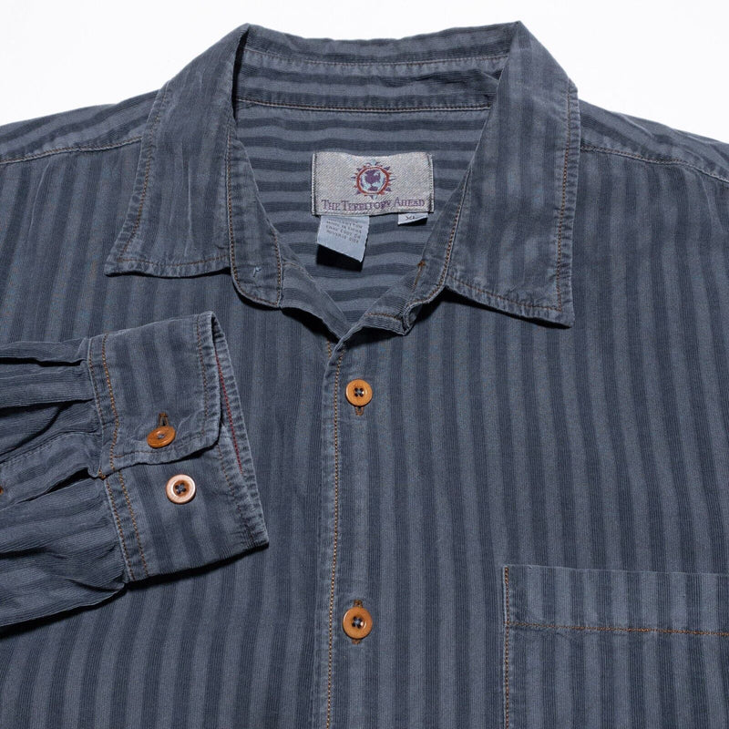 The Territory Ahead Corduroy Shirt Mens XL Long Sleeve Striped Vintage Gray/Blue